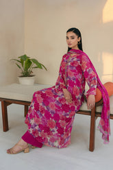 3 Piece Printed Chiffon Embroidered Suit (AS0482)